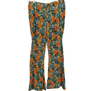 Free People Women's Green Orange Bohemian Bell Bottom Pants Medium Festival